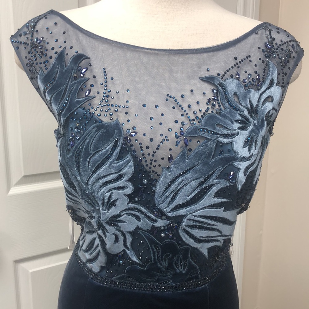 Elegant Navy Beaded Evening Gown - Picture 2 of 5